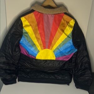 Colorful Rainbow Jacket with Sherpa Collar